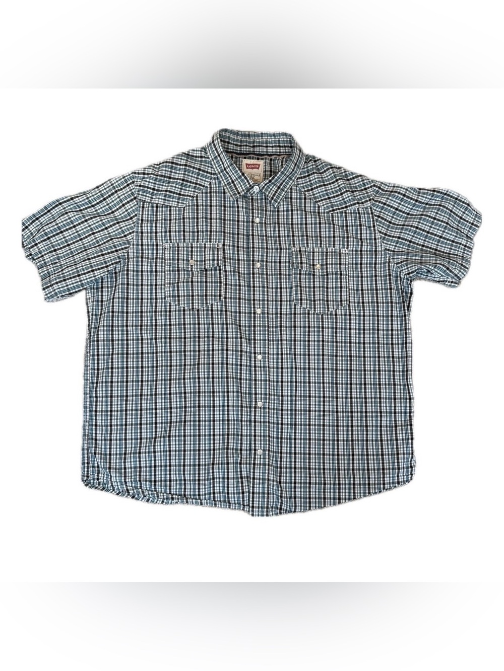 Levi’s Men’s Blue Plaid Western Pearl Snap Short Sleeve Shirt Size XXL